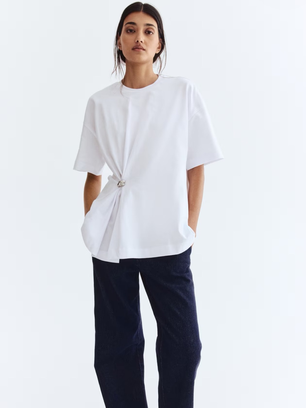 H&M White Short-Sleeve Knot Front Top